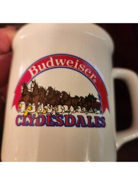 Budweiser Clydesdales White Ceramic Coffee Mug Vintage Collectible 8oz